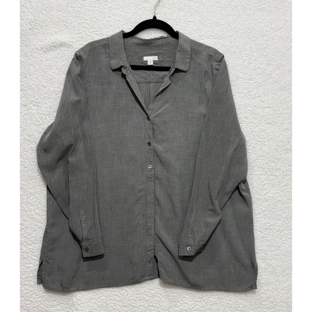 J.Jill Gray Button Front‎ Long Sleeve Shirt Women's XL Rayon